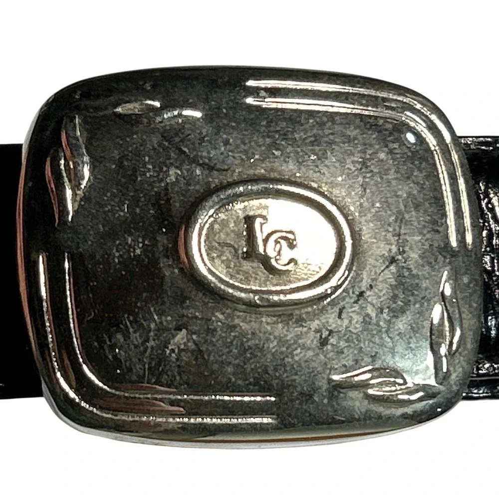 Liz Claiborne Croc Embossed Leather Belt Black Silver‎ Buckle Medium (26